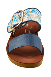 Product shot of the Doti Double Strap Slide in colour Navymulti (Blue), detail