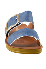 Product shot of the Doti Double Strap Slide - Navywhite in colour Navywhite, showing detail