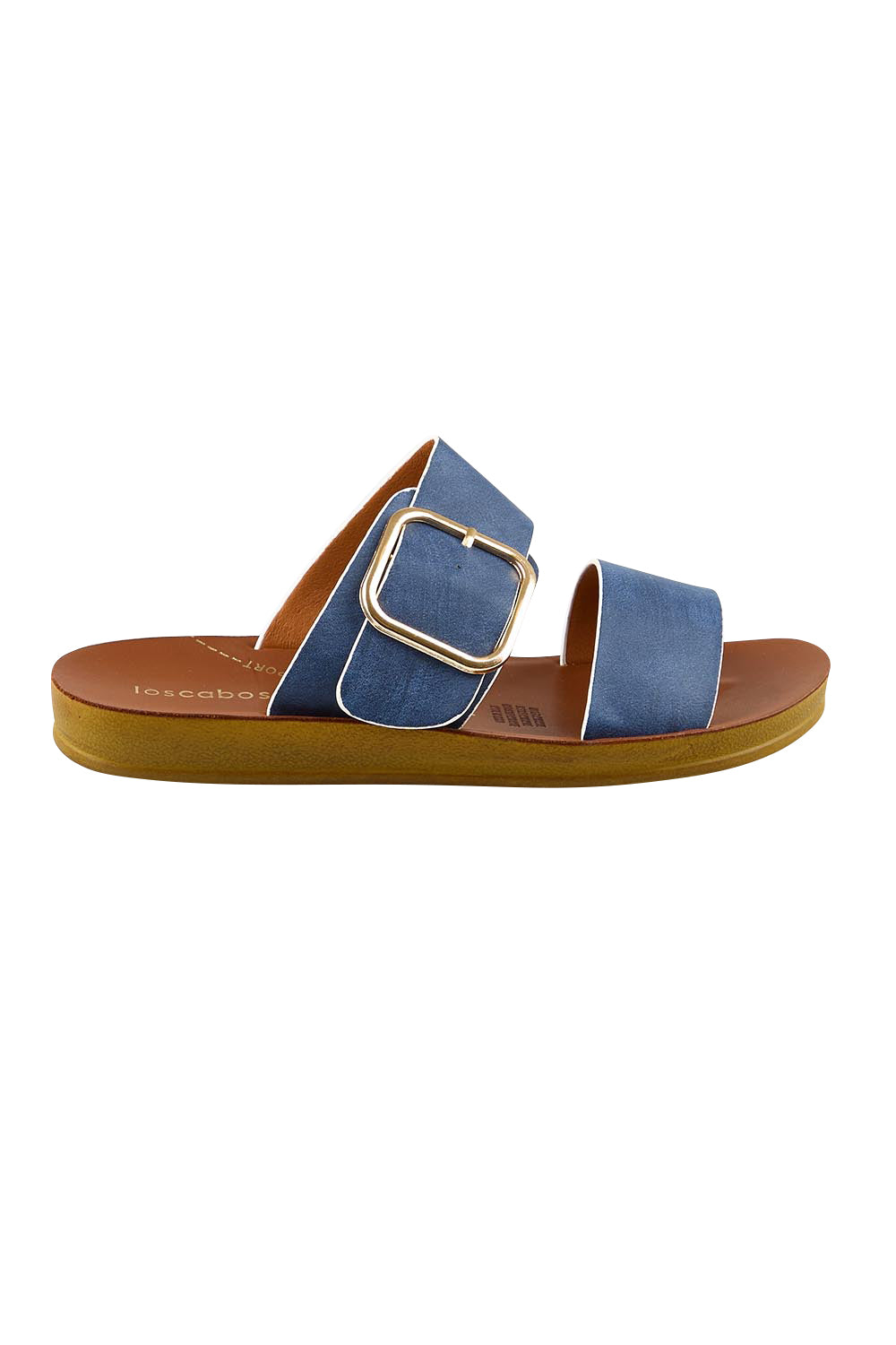 Product shot of the Doti Double Strap Slide - Navywhite in colour Navywhite, from the front
