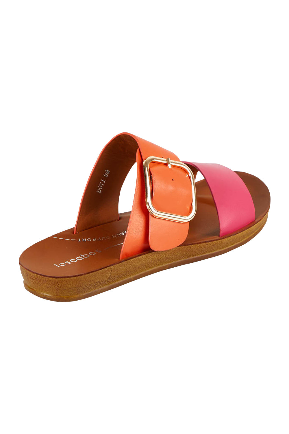 Product shot of the Doti Double Strap Slide in colour Pinkorange (Pink), from the back
