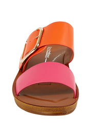 Product shot of the Doti Double Strap Slide in colour Pinkorange (Pink), detail