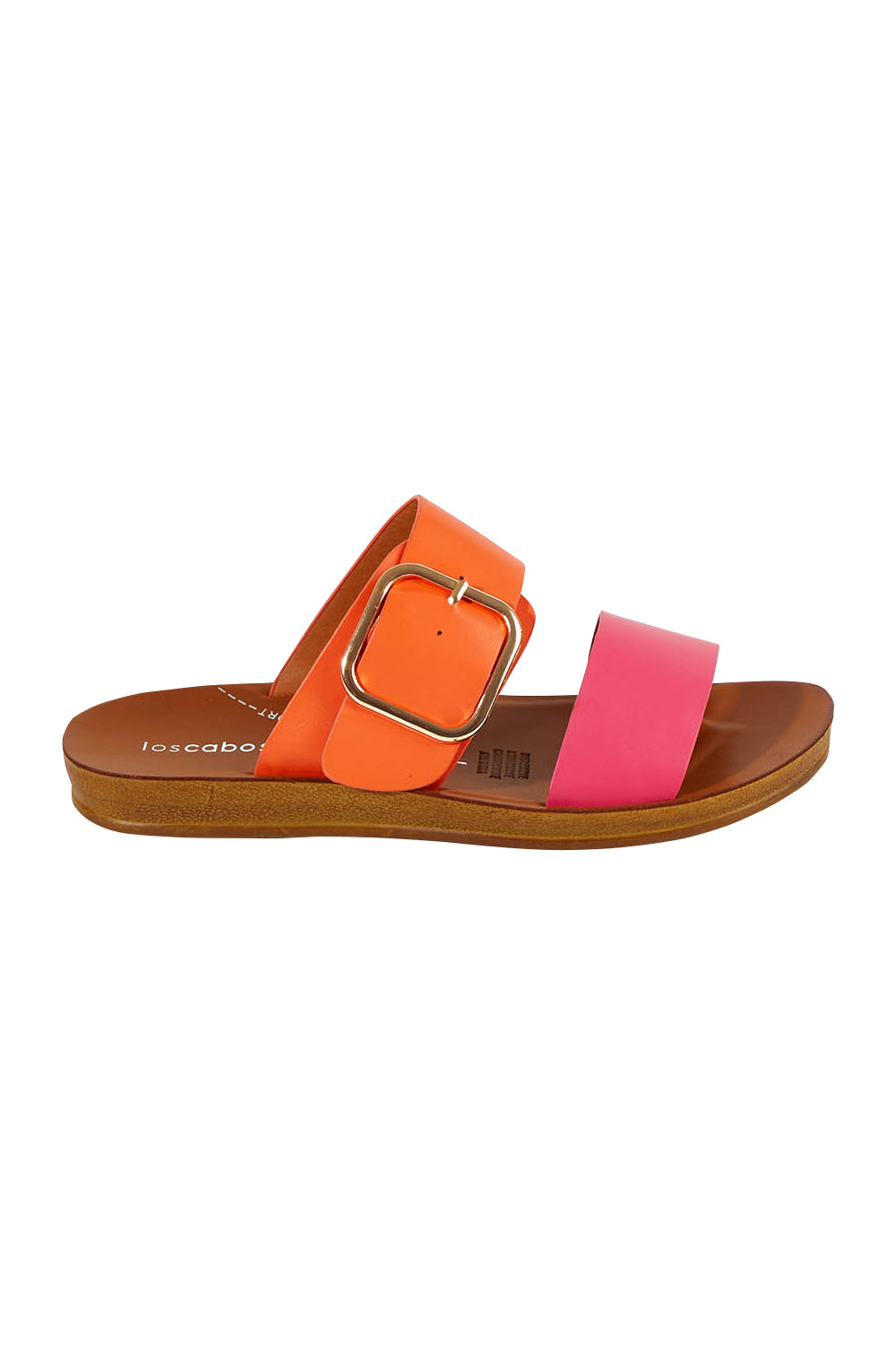 Product shot of the Doti Double Strap Slide in colour Pinkorange (Pink), from the front