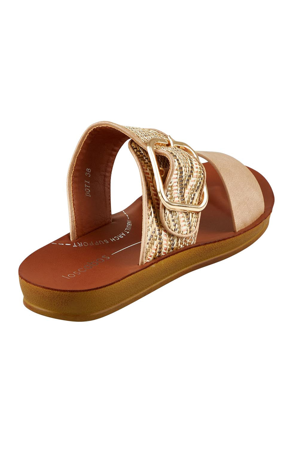 Product shot of the Doti Double Strap Slide in colour Taupemulti, from the back