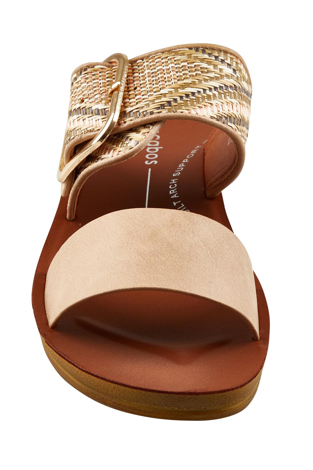 Product shot of the Doti Double Strap Slide in colour Taupemulti, detail