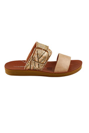 Product shot of the Doti Double Strap Slide in colour Taupemulti, from the front