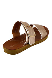 Product shot of the Doti Double Strap Slide - Taupewhiteedge in colour Taupewhiteedge, from the back