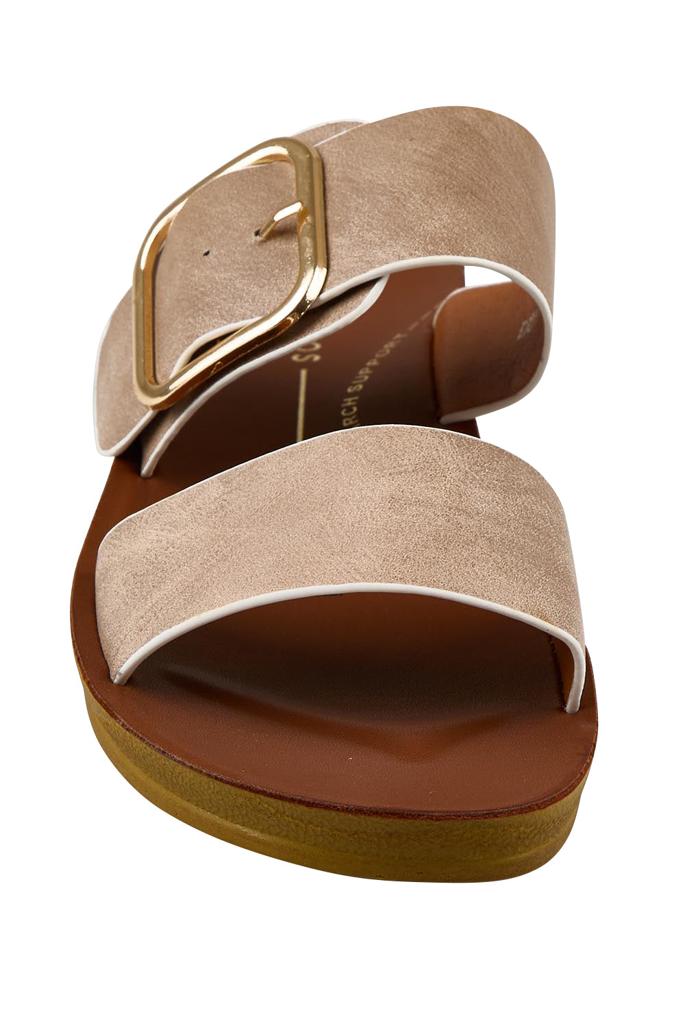 Product shot of the Doti Double Strap Slide - Taupewhiteedge in colour Taupewhiteedge, showing detail