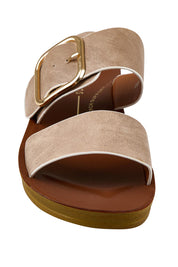 Product shot of the Doti Double Strap Slide - Taupewhiteedge in colour Taupewhiteedge, showing detail