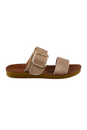 Product shot of the Doti Double Strap Slide - Taupewhiteedge in colour Taupewhiteedge, from the front