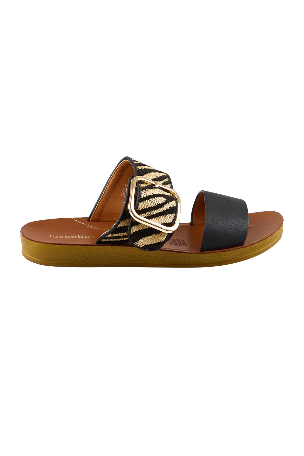Product shot of the Doti Double Strap Slide - Zebra in colour Zebra, from the front