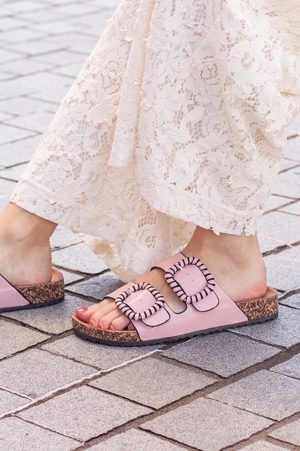 Product shot of the Jirona Slide - Pink in colour Pink, from the front