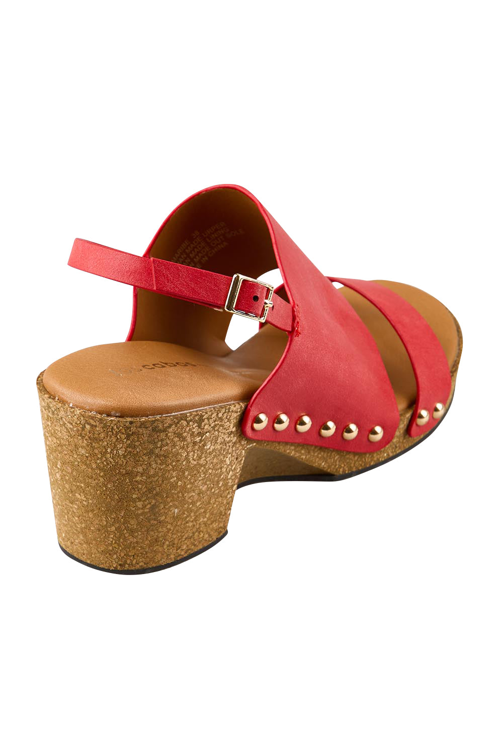 Product shot of the Maribel Heel - Red in colour Red, from the back