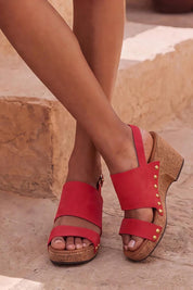 Product shot of the Maribel Heel - Red in colour Red, from the front