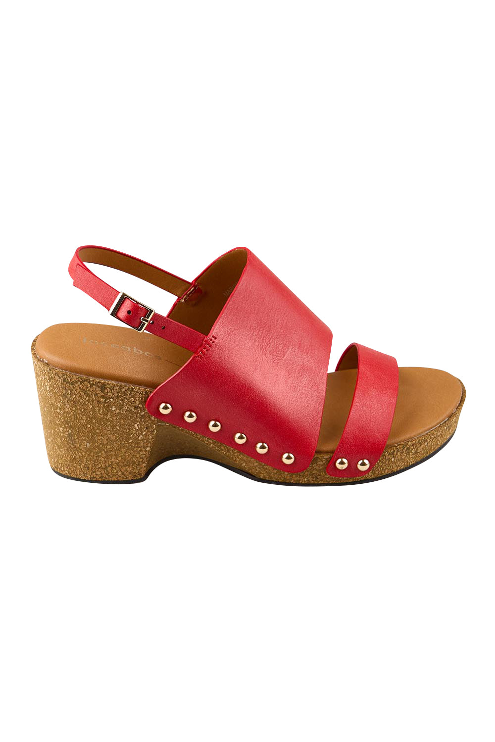 Product shot of the Maribel Heel - Red in colour Red, from the front
