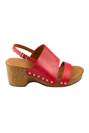 Product shot of the Maribel Heel - Red in colour Red, from the front
