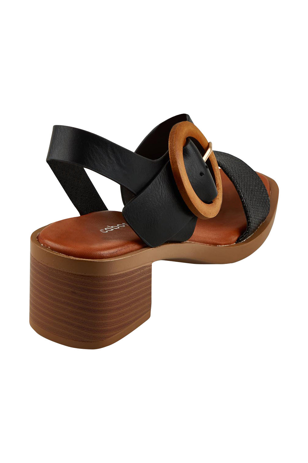 Product shot of the Meridine Heel in colour Black (Black), from the back
