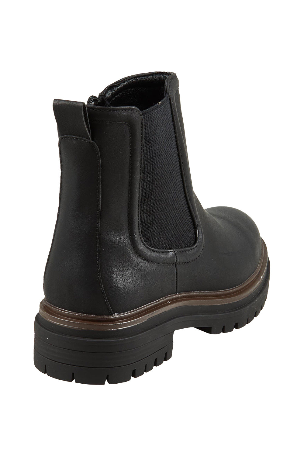 Product shot of the Phoenix Gusset Ankle Boot in colour Black (Black), from the back