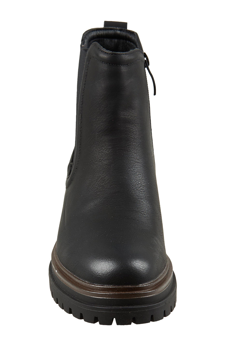 Product shot of the Phoenix Gusset Ankle Boot in colour Black (Black), from the front
