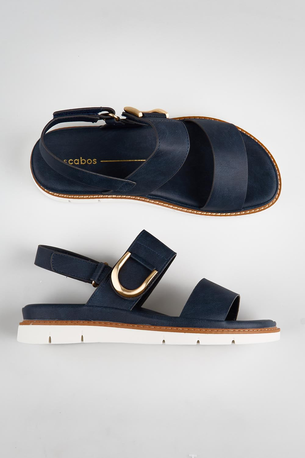 Model Genericm wearing size sample of the Sana Buckle Sandal - Navy in colour Navy, from the front