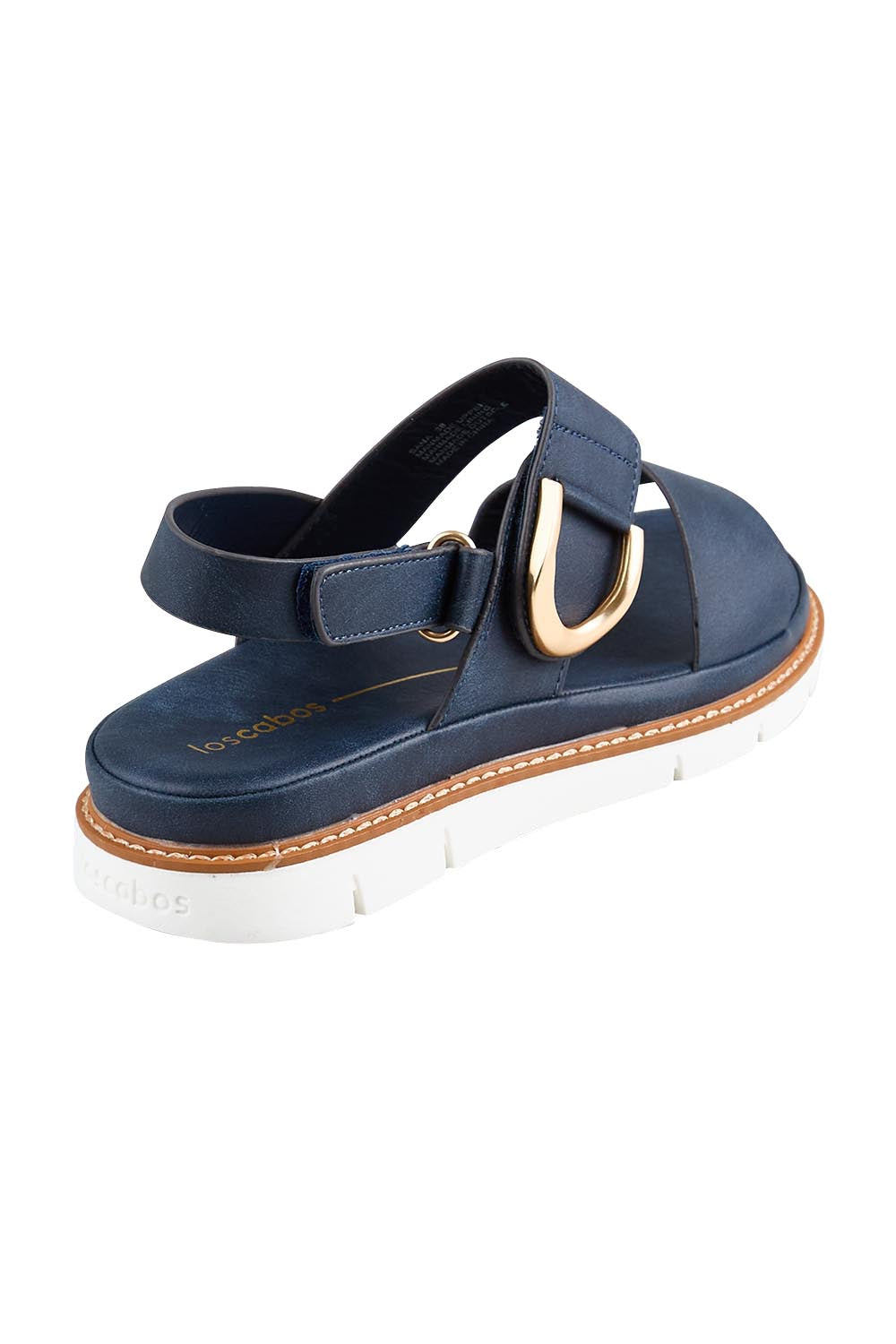 Product shot of the Sana Buckle Sandal - Navy in colour Navy, from the back