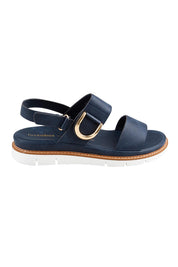 Product shot of the Sana Buckle Sandal - Navy in colour Navy, from the front