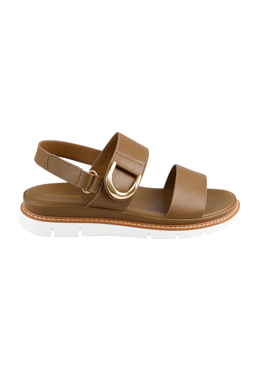 Product shot of the Sana Buckle Sandal - Nicciola in colour Nicciola, from the front
