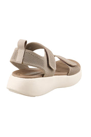 Product shot of the Shebe Velcro Sandal - Mushroom in colour Mushroom, from the back