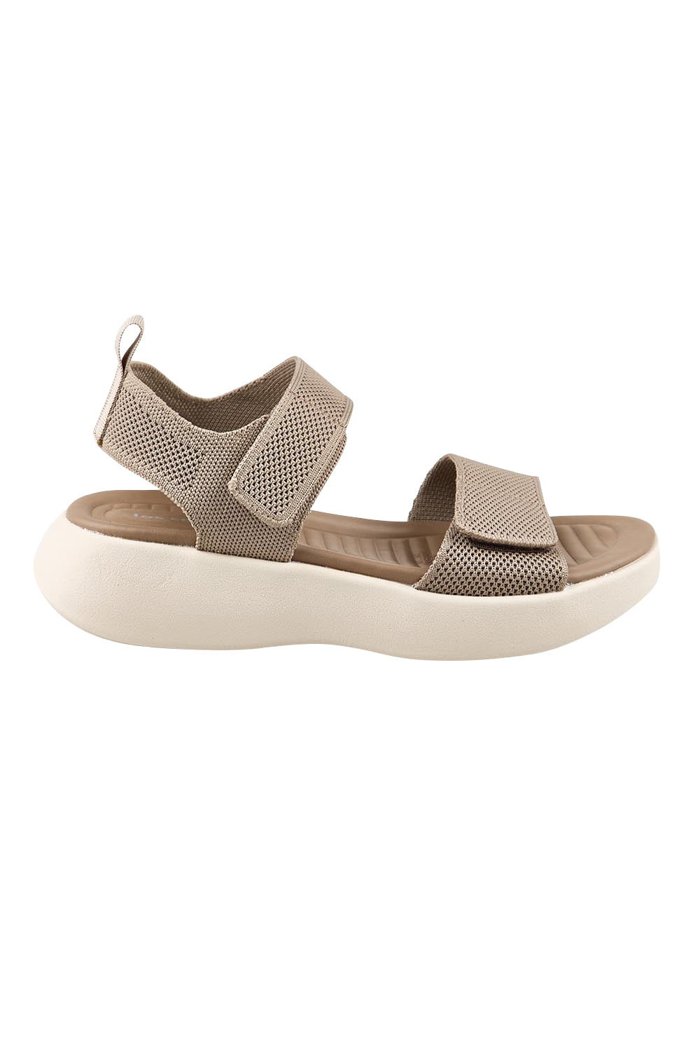 Product shot of the Shebe Velcro Sandal - Mushroom in colour Mushroom, from the front
