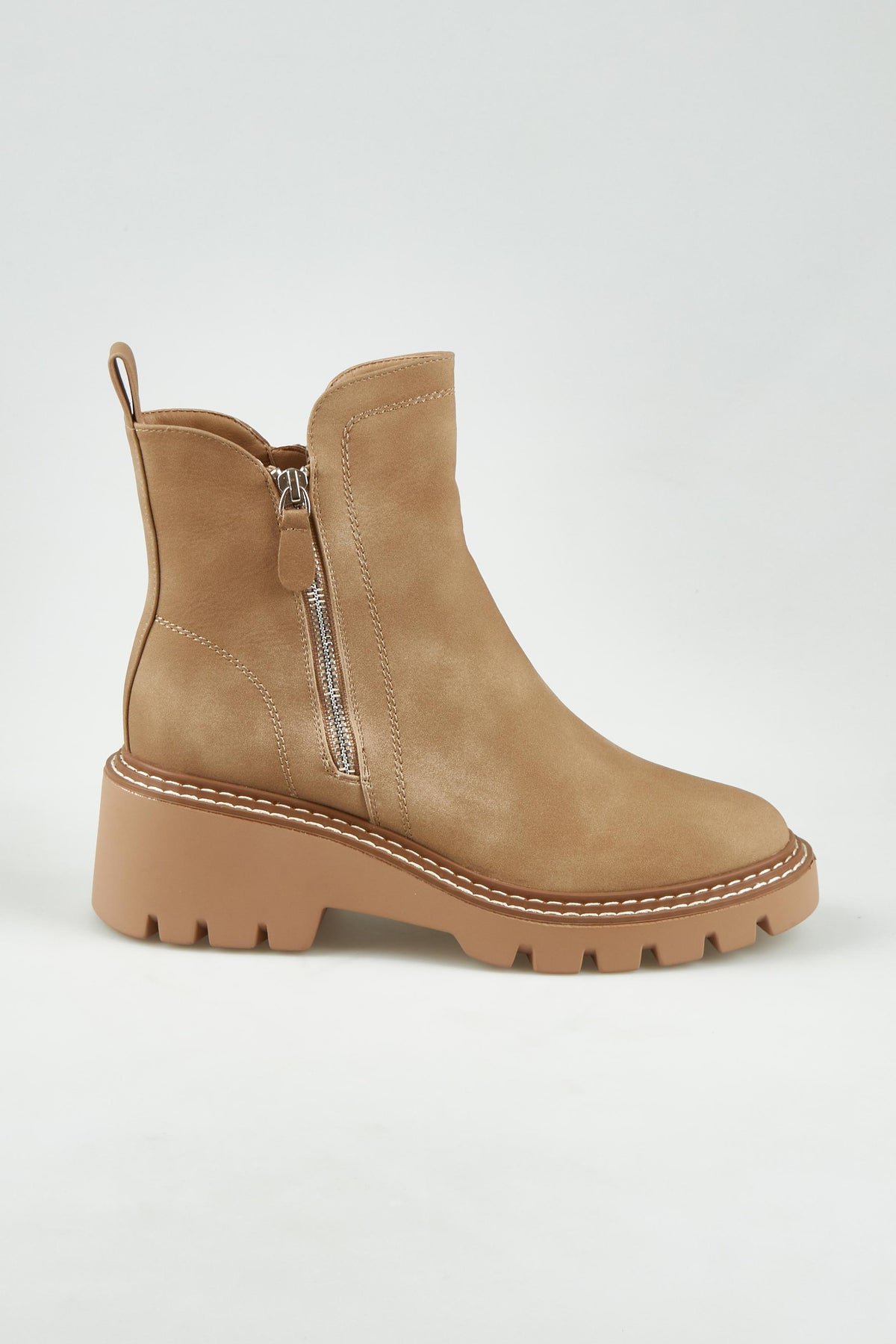 Product shot of the Vianne Zip Ankle Boot - Taupe in colour Taupe, from the front