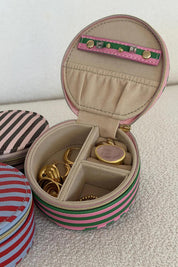 Product shot of the Sisco Stripe Jewellery Box - Greenpinkstripe in colour Greenpinkstripe, from the back