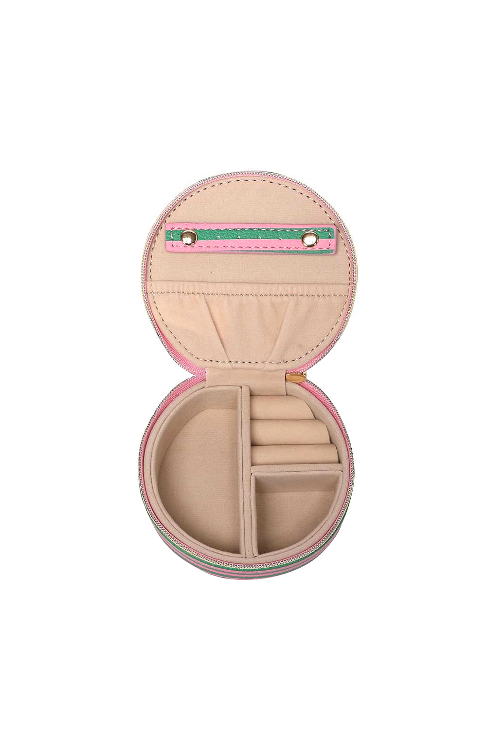 Product shot of the Sisco Stripe Jewellery Box - Greenpinkstripe in colour Greenpinkstripe, showing detail