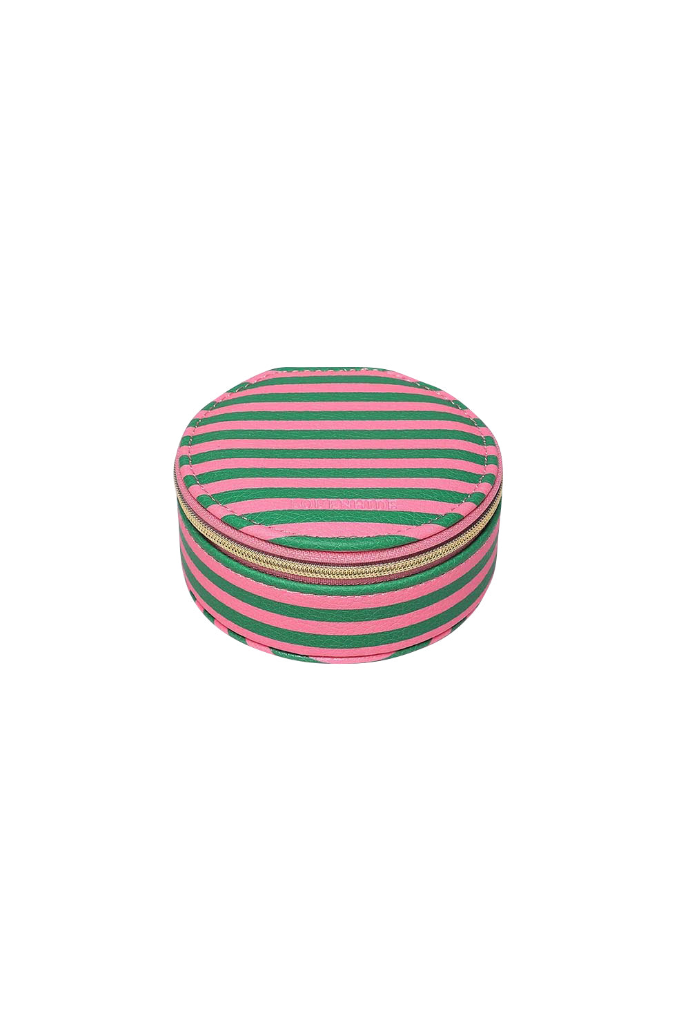 Product shot of the Sisco Stripe Jewellery Box - Greenpinkstripe in colour Greenpinkstripe, from the front