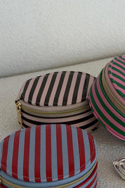 Product shot of the Sisco Stripe Jewellery Box - Pinkchocstripe in colour Pinkchocstripe, from the front