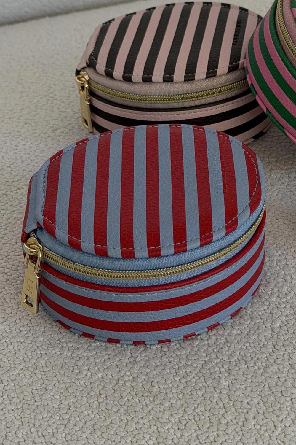 Product shot of the Sisco Stripe Jewellery Box - Redskystripe in colour Redskystripe, from the front