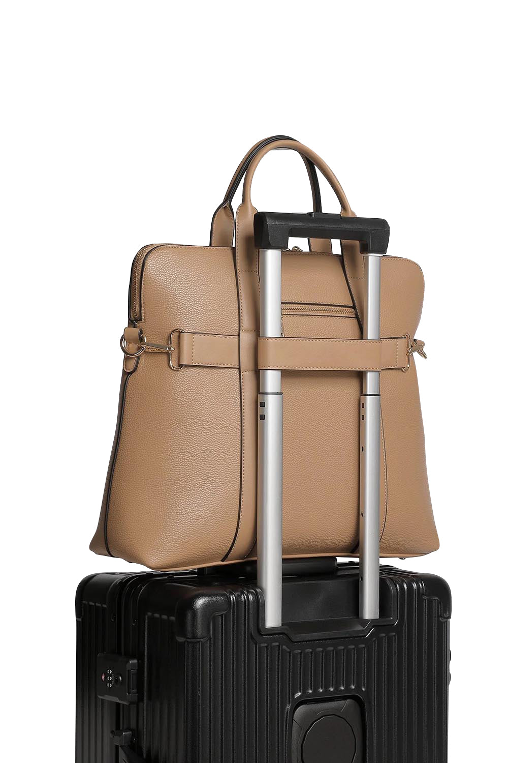Product shot of the Rhodes Laptop Bag in colour Latte, detail