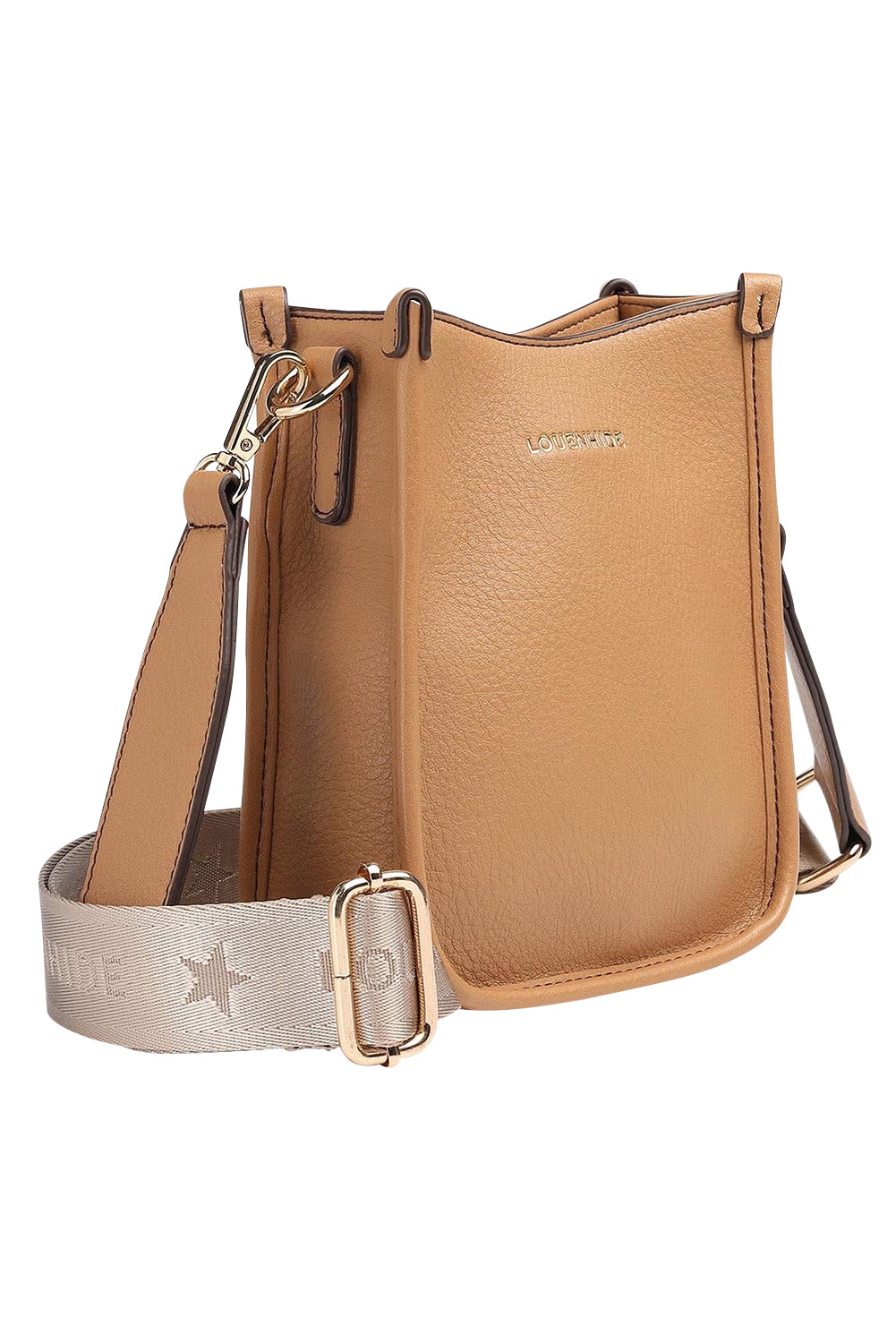 Product shot of the Parker Phone Crossbody Bag in colour Camel, detail