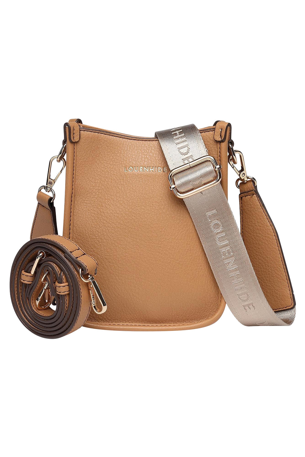 Product shot of the Parker Phone Crossbody Bag in colour Camel, detail