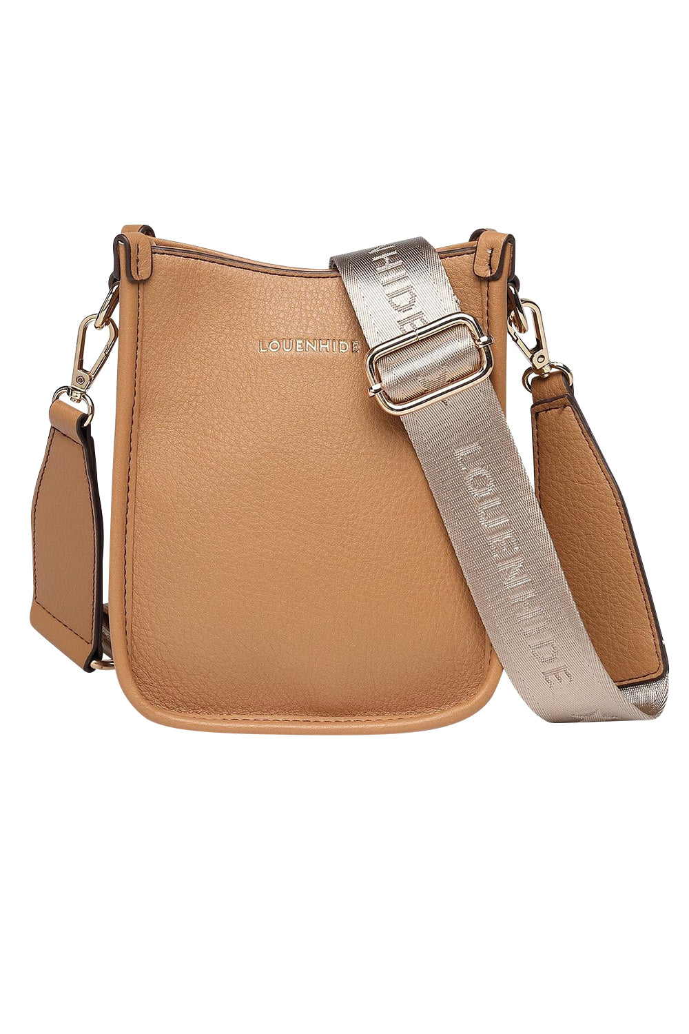 Product shot of the Parker Phone Crossbody Bag in colour Camel, from the front
