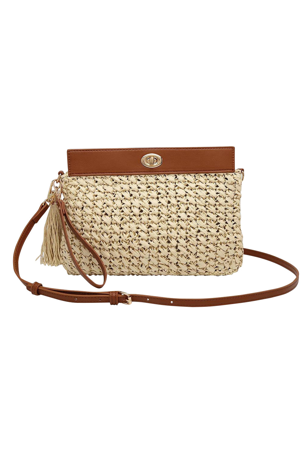 Product shot of the Fern Raffia Clutch Bag in colour Nattan, detail