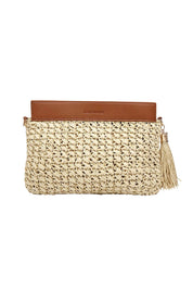 Product shot of the Fern Raffia Clutch Bag in colour Nattan, from the front