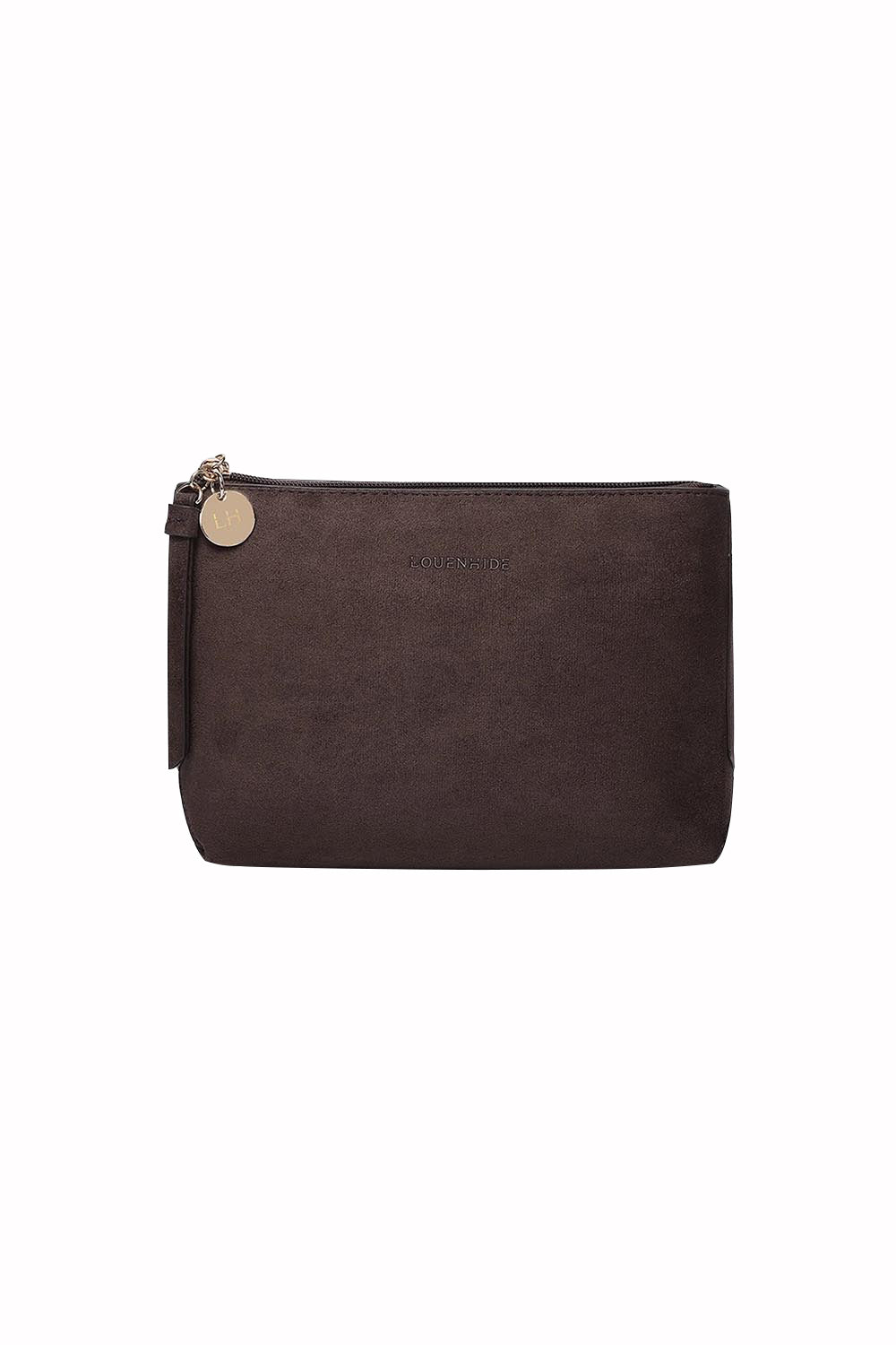 Product shot of The Everyday Pouch in colour Chocsuede, from the front