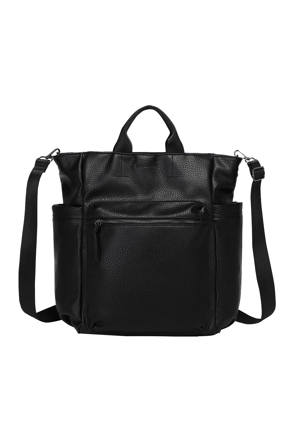 Product shot of the Bronx Backpack in colour Black (Black), from the front