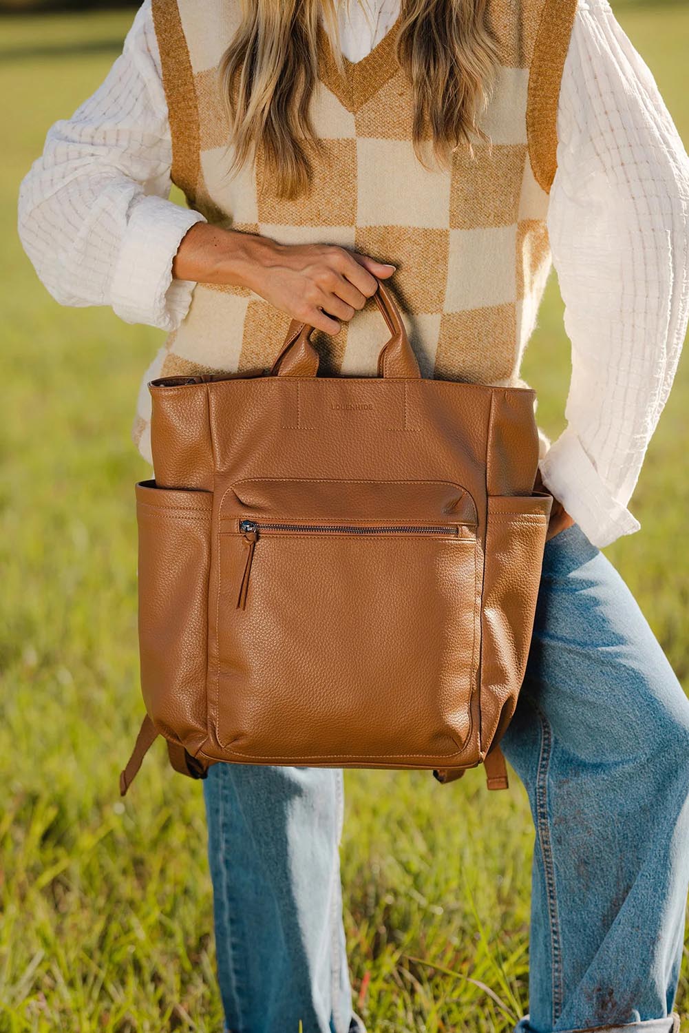 Product shot of the Bronx Backpack - Nutmeg in colour Nutmeg, from the back