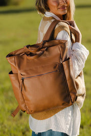 Product shot of the Bronx Backpack - Nutmeg in colour Nutmeg, from the front