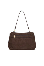 Product shot of the Arden Suedette Shoulder Bag in colour Chocolate, from the back