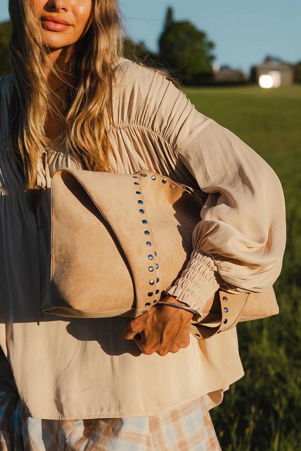 Hailey Suedette Shoulder Bag – Blonde