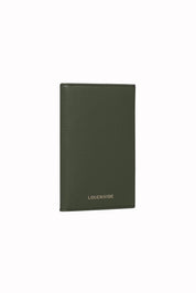 Product shot of the Venice Passport Wallet in colour Olive (Green), detail