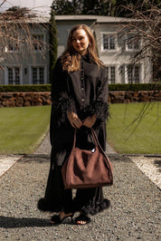 Product shot of the Sutton Suedette Shoulder Bag - Chocolate in colour Chocolate, showing detail