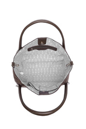 Product shot of the Sutton Suedette Shoulder Bag - Chocolate in colour Chocolate, showing detail