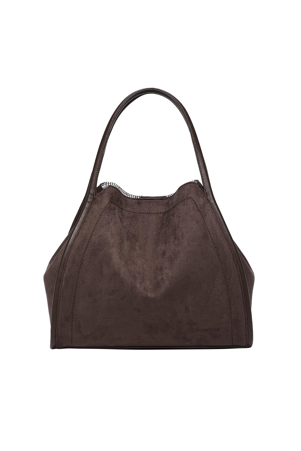 Product shot of the Sutton Suedette Shoulder Bag - Chocolate in colour Chocolate, from the front